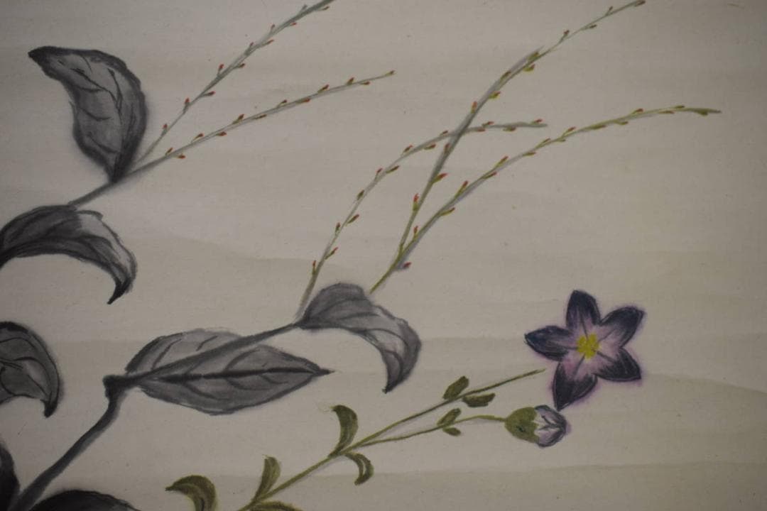 不詳/作者不詳/桔梗画賛/秋風や・・・/横物/花/布袋屋掛軸HK-34