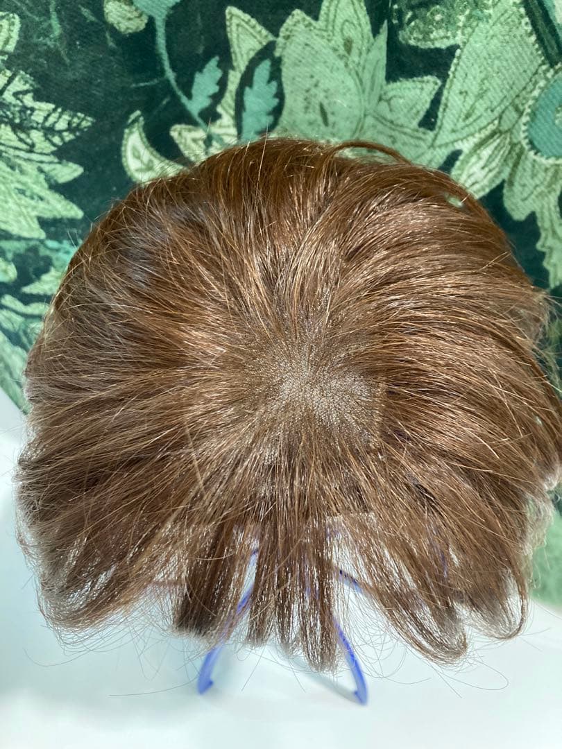 ☆美品☆耐熱人毛MIX☆八分スキン付き☆ショートウィッグ ☆栗色☆明るいカラー☆