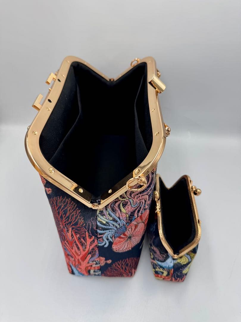 【ハンドメイド】がま口バッグ　海底の世界 2点セット　#506