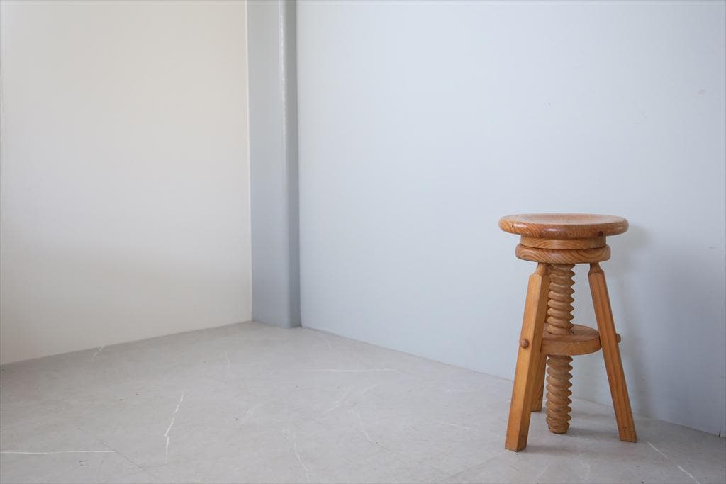 フランスアンティーク作業スツール/木製昇降イス/チェア/飾り棚(91-116)