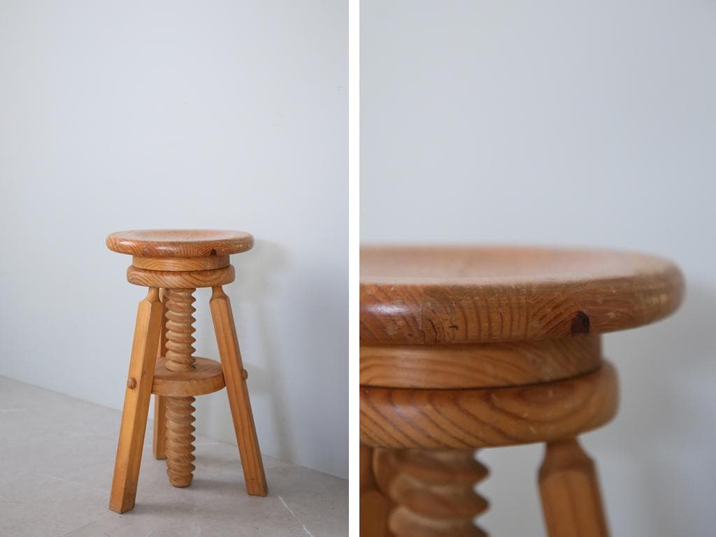 フランスアンティーク作業スツール/木製昇降イス/チェア/飾り棚(91-116)