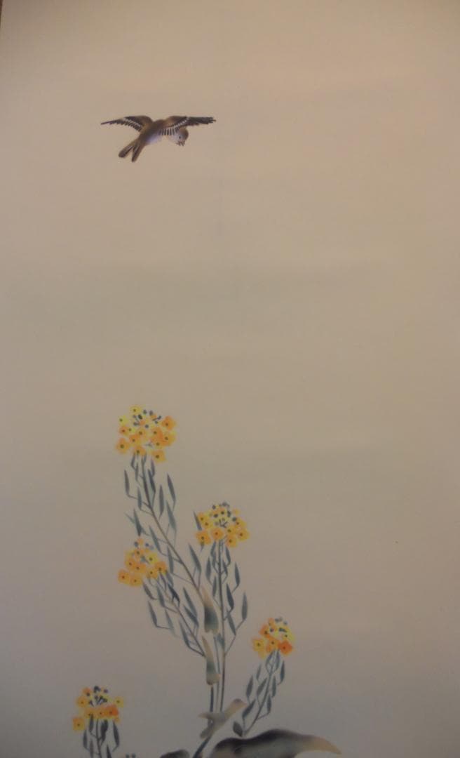 掛け軸 永縄雅光 菜の花に雲雀 絹本 希少 軸装 茶道具 掛軸 美品 です。