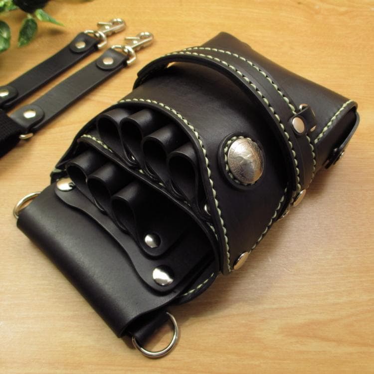 ☆特別価格☆　ブラック　７丁差し　本革シザーケース　SCY-243/CKB