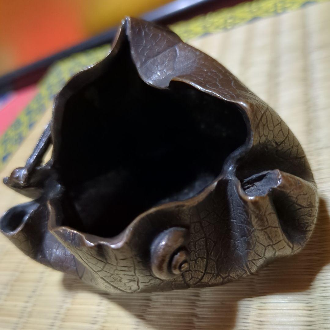 高岡銅器、蓮型筆洗い月真銘