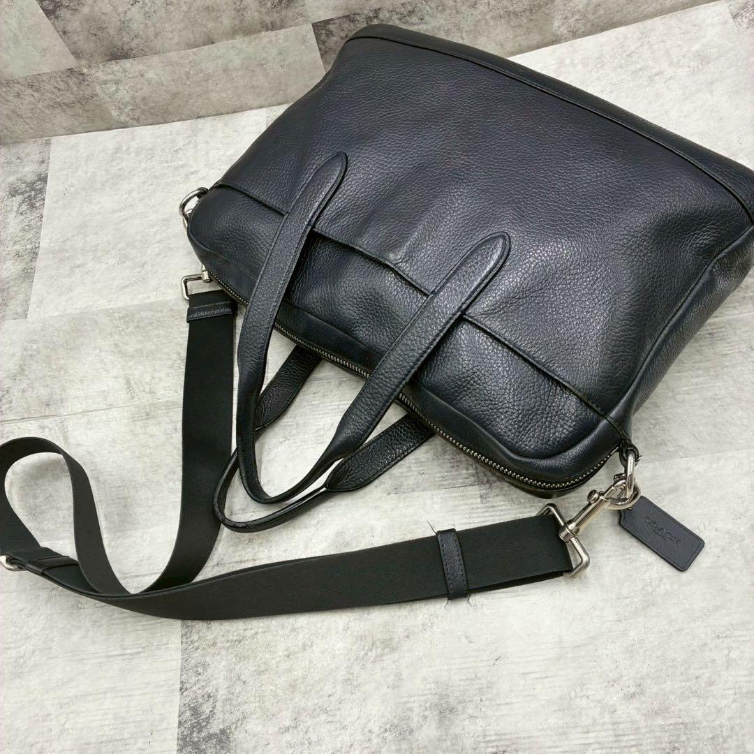 美品 コーチ ハミルトン 2way ビジネスバッグ ショルダーバッグ シボ革 紺