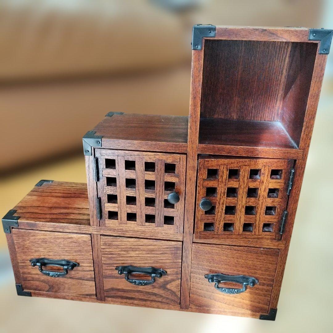 昭和レトロ 木製ミニ階段箪笥 引き出し付き収納ボックス