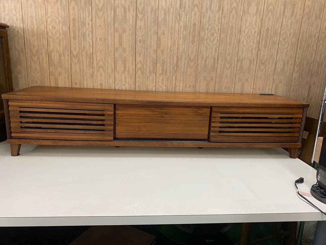 美品】テレビボード 無垢 一枚板 ウッド調 スラットデザイン テレビ台