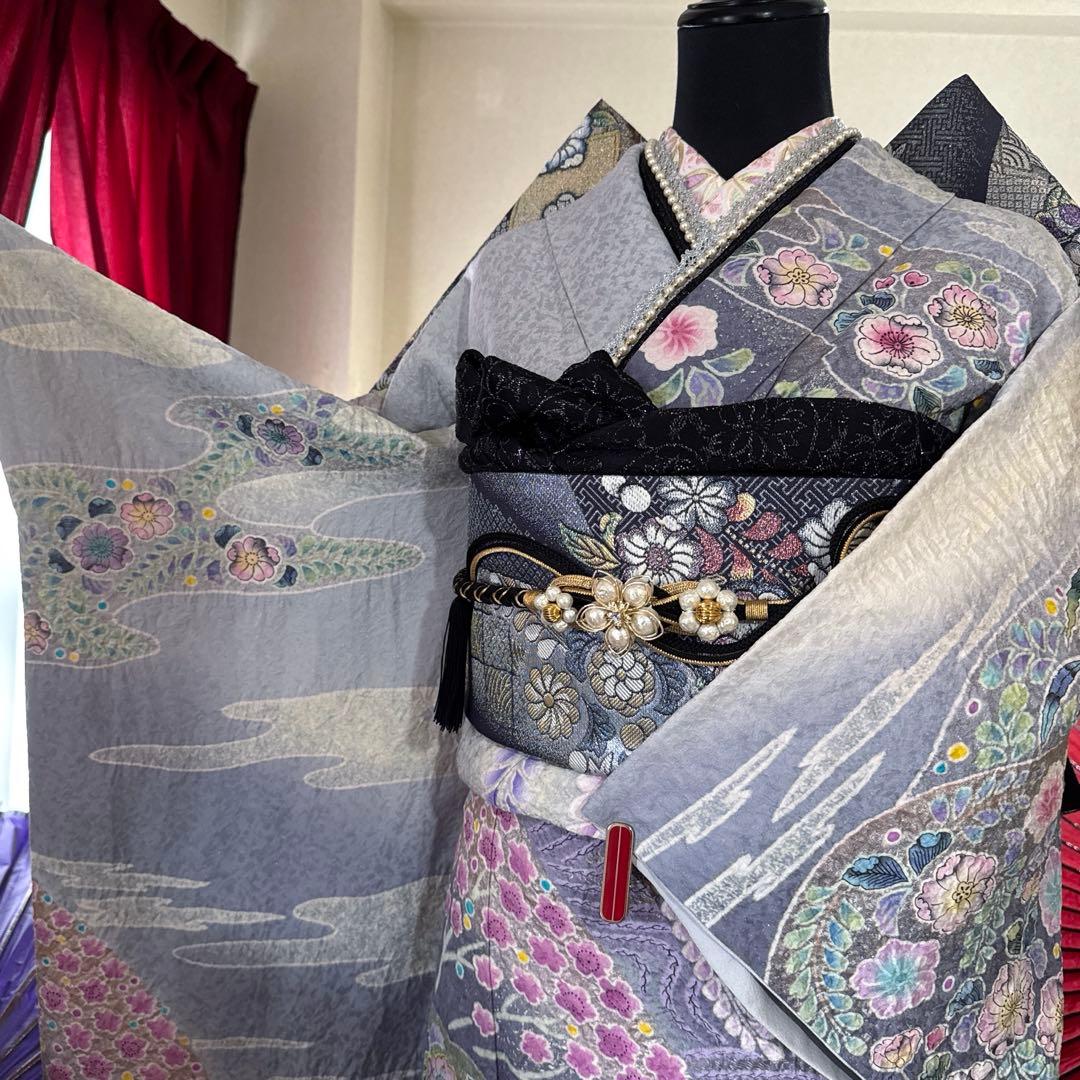 京都きもの友禅 振袖8点フルセット 桜 七宝 絞り 銀通し 正絹 成人式