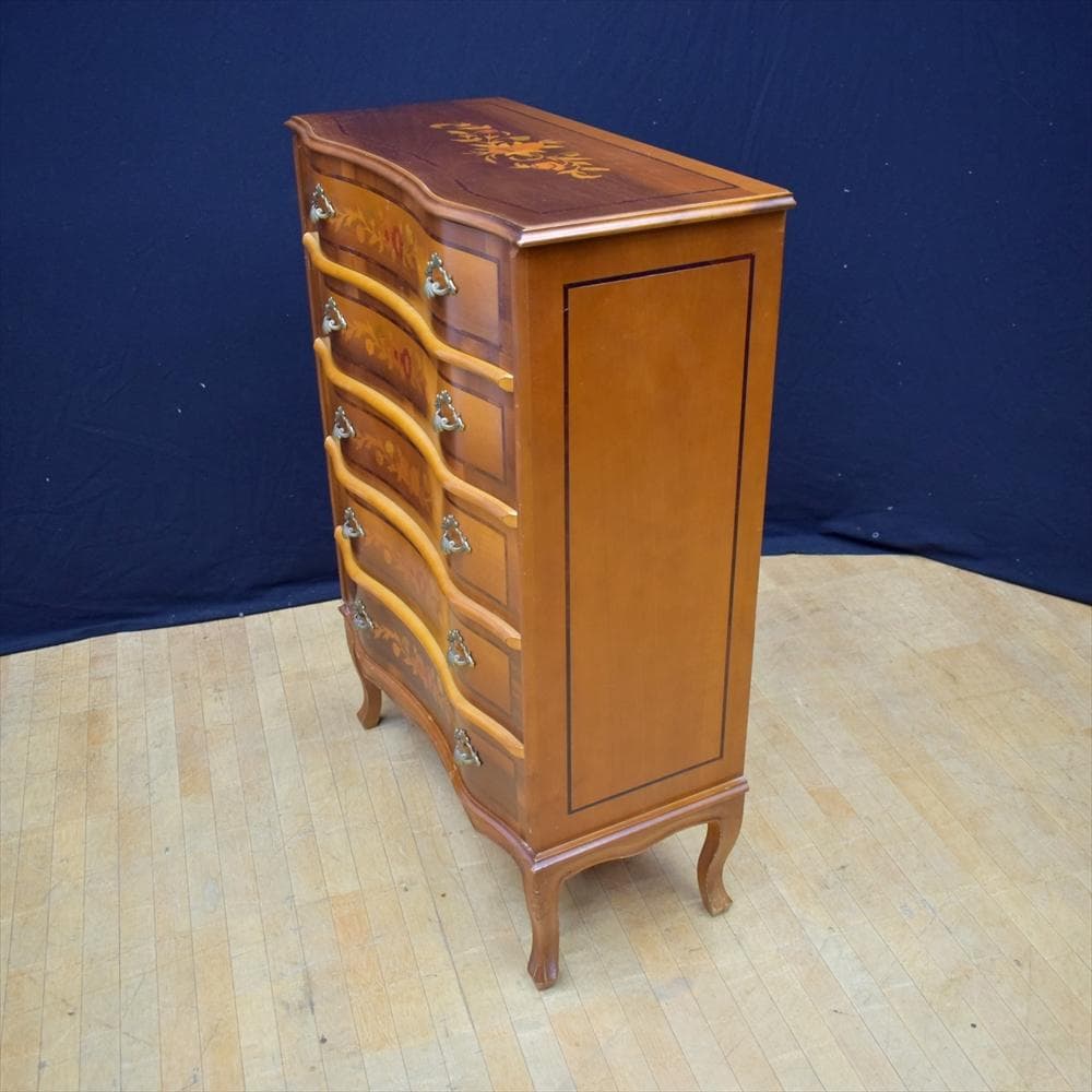 象嵌 5段チェスト 猫脚 イタリア製 高級チェスト
