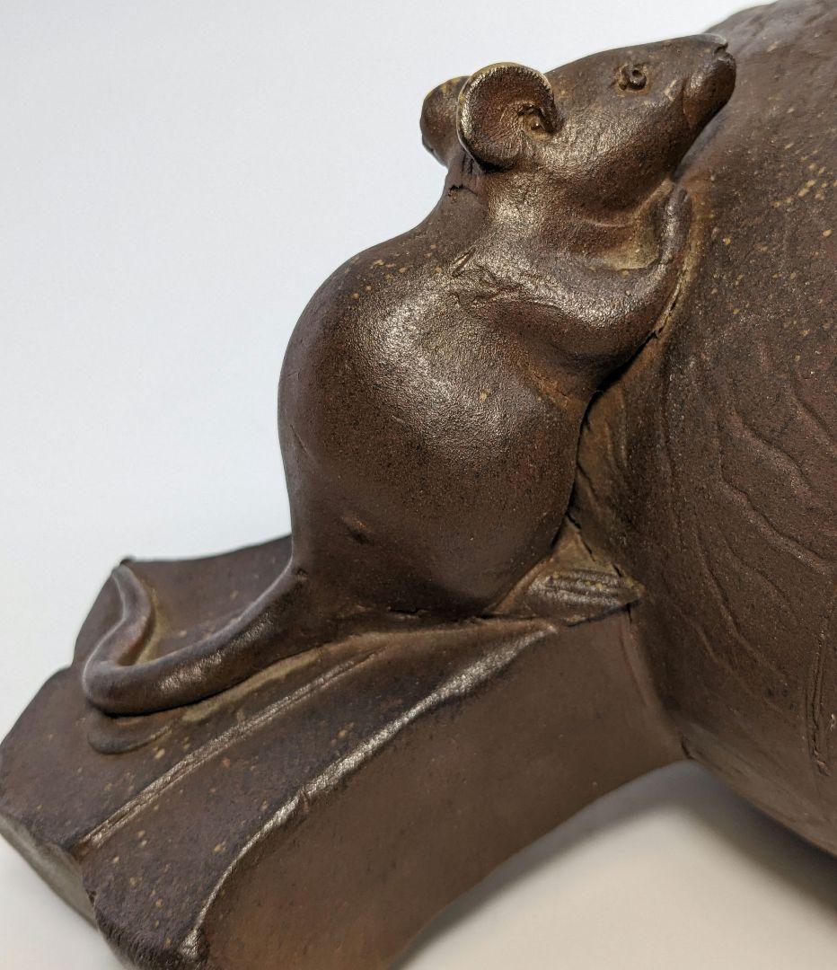 木村長十郎友敬 備前焼 ねずみと打ち出の小槌 置物 細工物 鼠 子年 縁起物