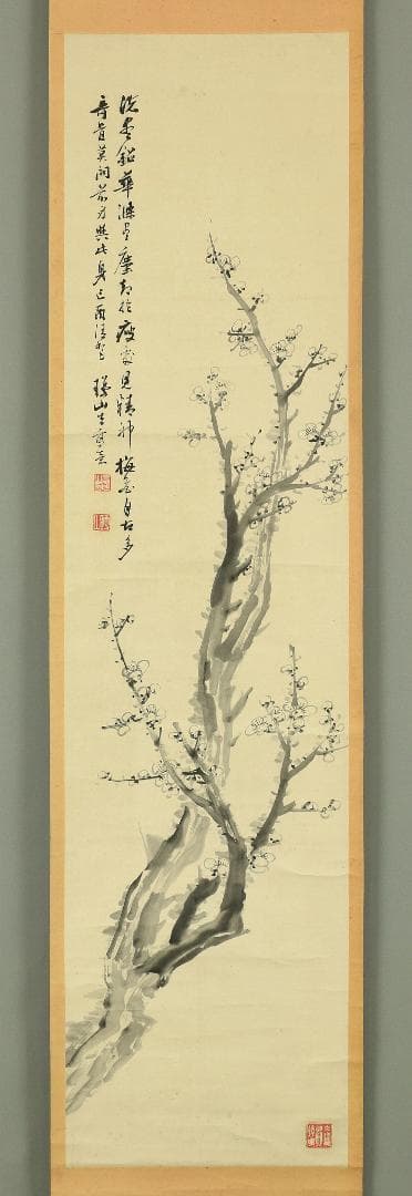 江上瓊山 掛軸 水墨画 梅図 肉筆 紙本 合箱 南画家 書家