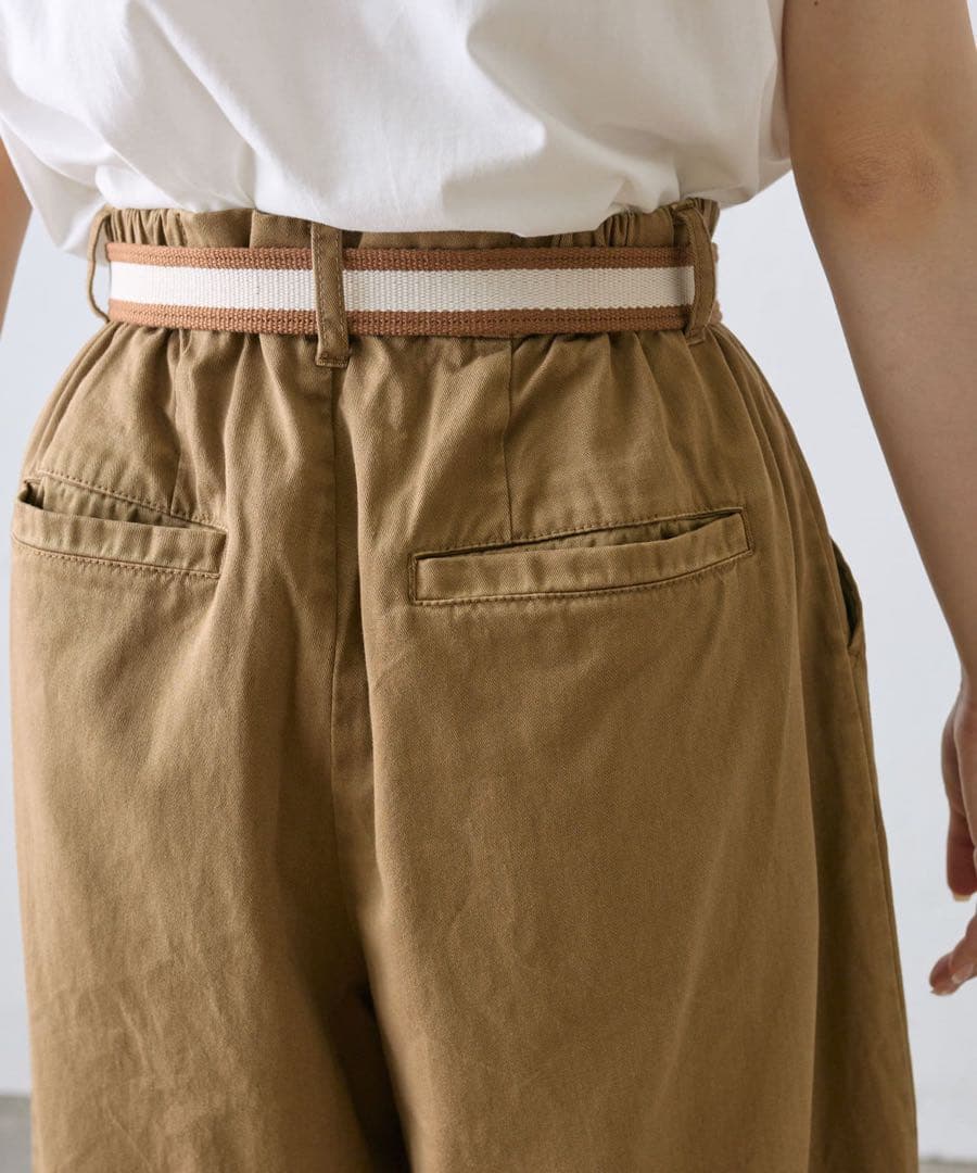 ピュアルセシン　ブラウン ワイドパンツ ベルト付き チノ素材