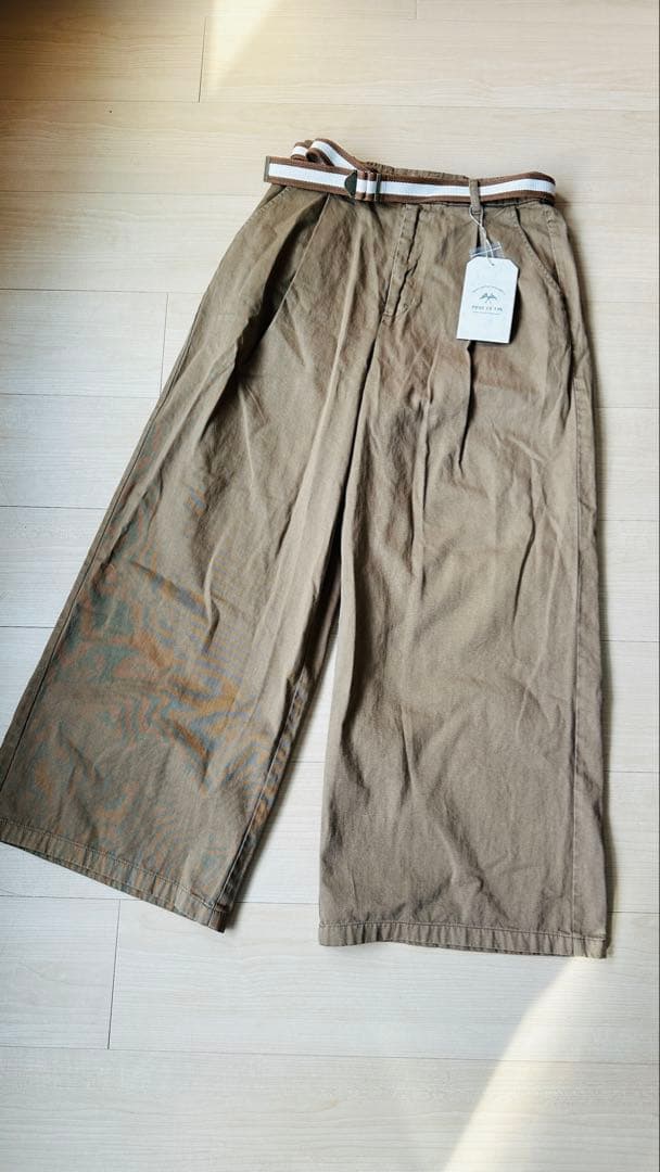 ピュアルセシン　ブラウン ワイドパンツ ベルト付き チノ素材