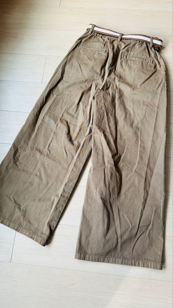 ピュアルセシン　ブラウン ワイドパンツ ベルト付き チノ素材