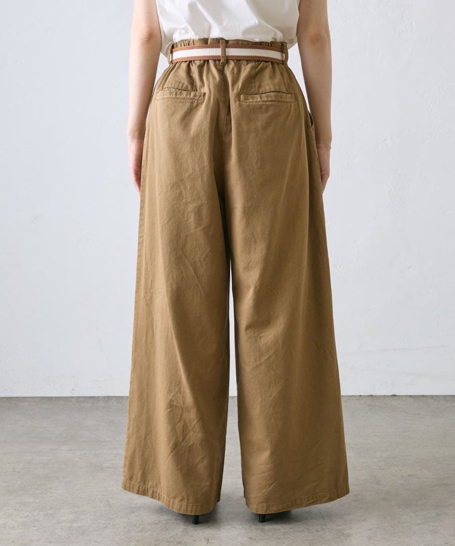 ピュアルセシン　ブラウン ワイドパンツ ベルト付き チノ素材