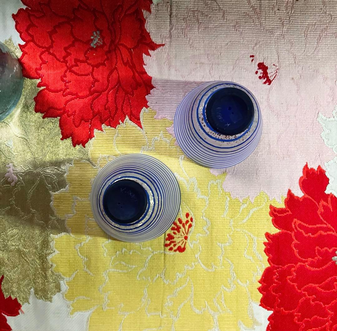 骨董 現代工芸 ガラスアート 大川 薫 スパイラル 冷茶碗 茶器 盃 酒器 2客