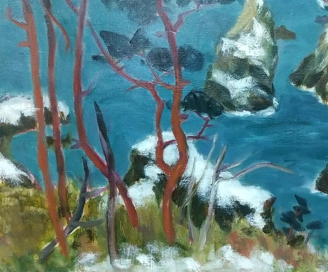 F8 「春雪北山崎」絵画 油絵 油彩画 風景画 アート