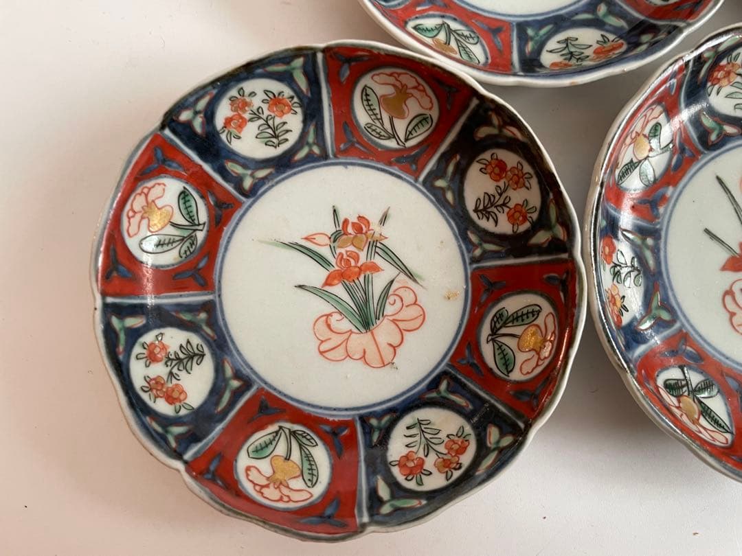 骨董　アンティーク　古伊万里　色絵　芙蓉手　菖蒲図　小皿　5枚