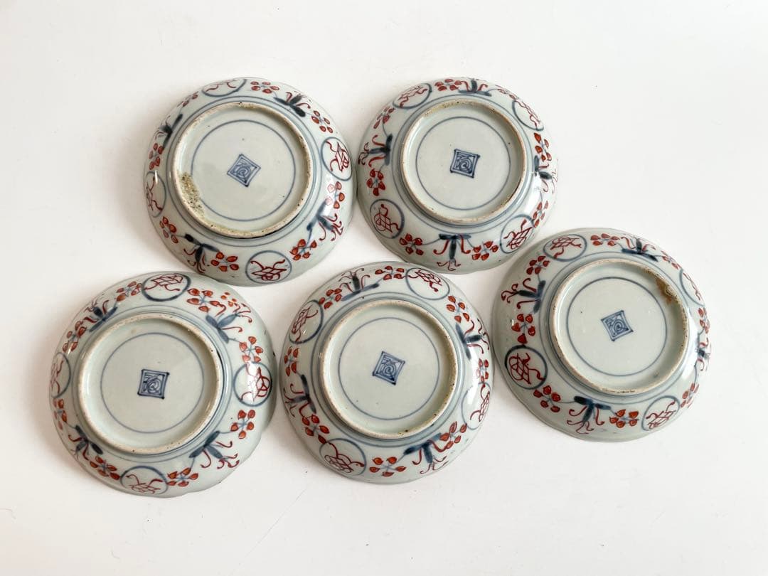 骨董　アンティーク　古伊万里　色絵　芙蓉手　菖蒲図　小皿　5枚