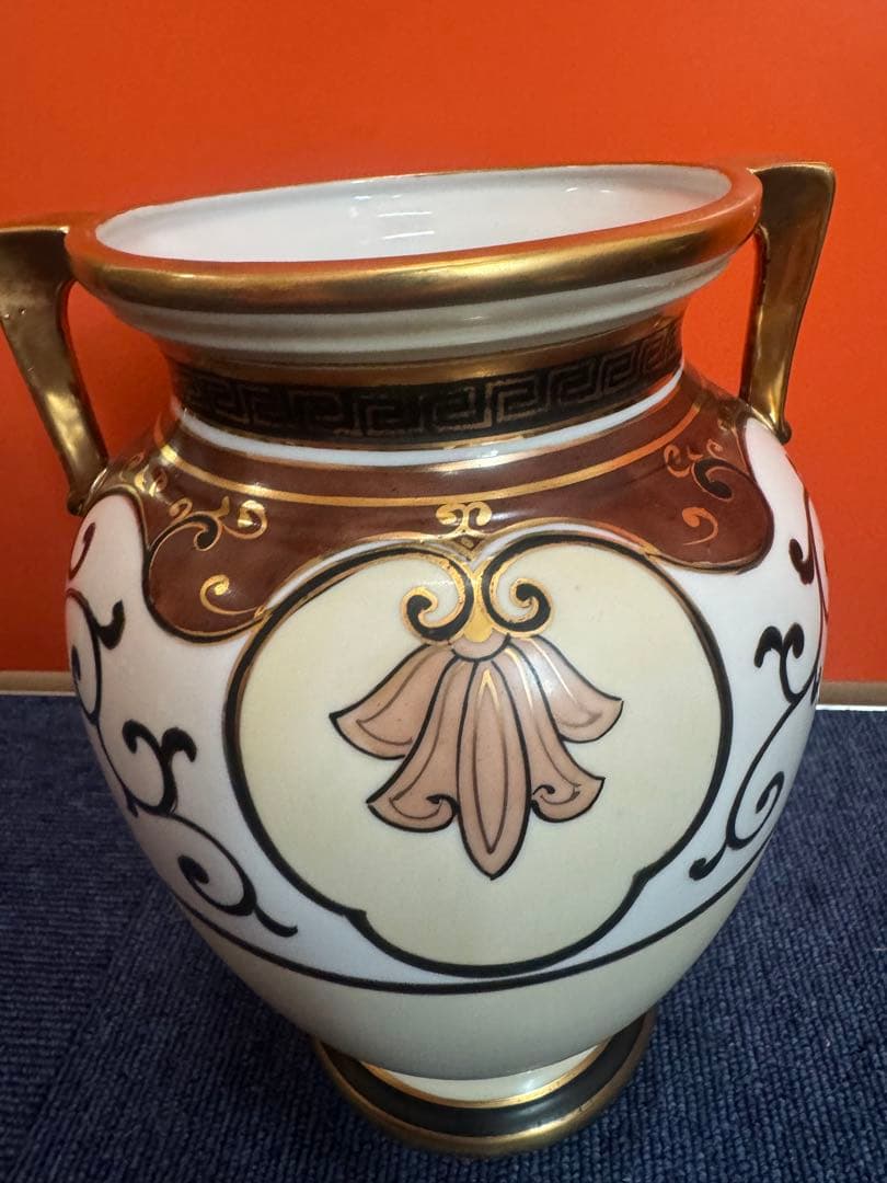 1842 オールドノリタケ 双耳花紋花瓶 時代物