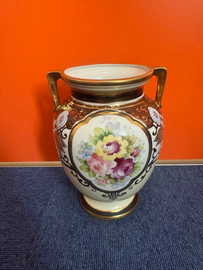1842 オールドノリタケ　双耳花紋花瓶  時代物 ノリタケ オールドノリタケ 金盛 花図 両耳飾壺 花瓶 : リビングT&S