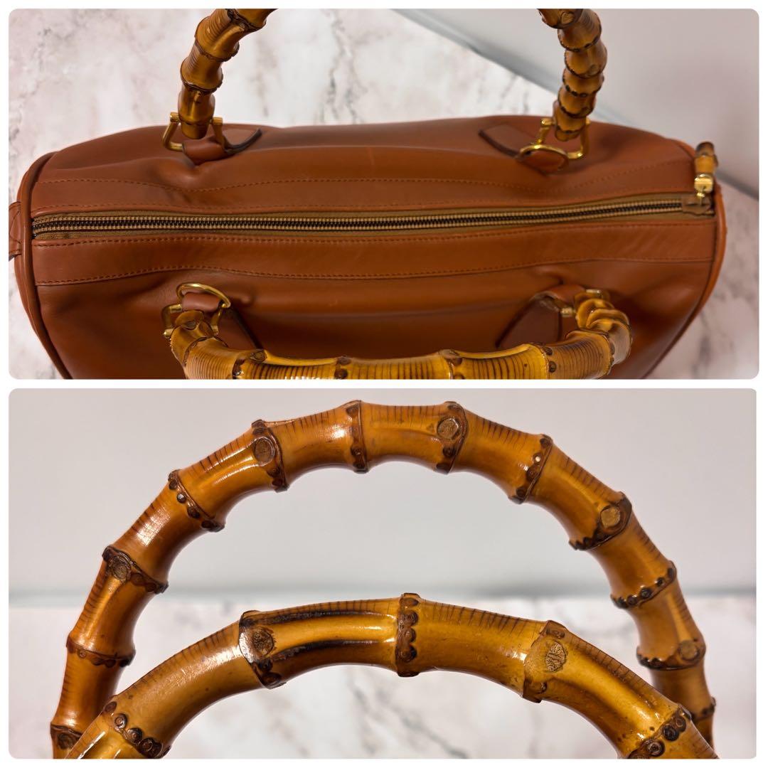 GUCCI グッチ キャメル 本革　ハンドバッグ　バンブ　ミニボストンバッグ