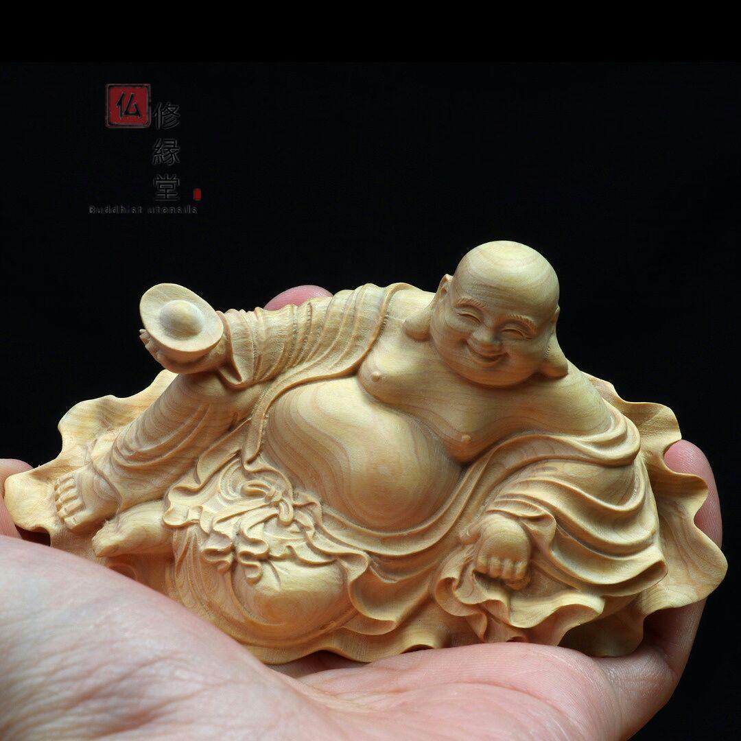 修縁堂】極上彫 七福神 弥勒仏 布袋様 木彫り 仏像 仏教工芸品 柘植