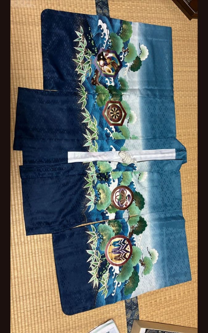 1回着用のみ 5歳男児 七五三着物セット 紺色 伝統的デザイン