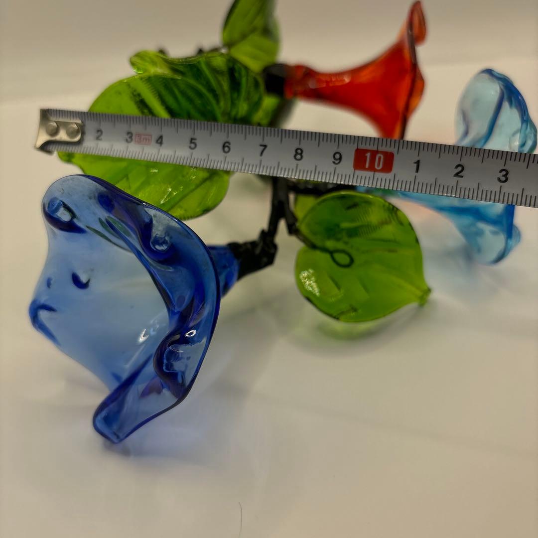 琉球ガラス 朝顔 花瓶セット 小ぶり朝顔3本 青 水色 オレンジ（赤