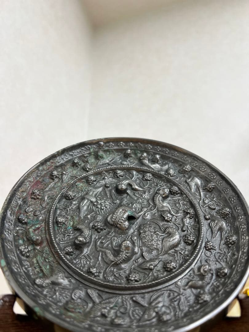 中国唐代海獸葡萄紋青銅鏡骨董青銅器古美術アンティーク 江戸 青磁