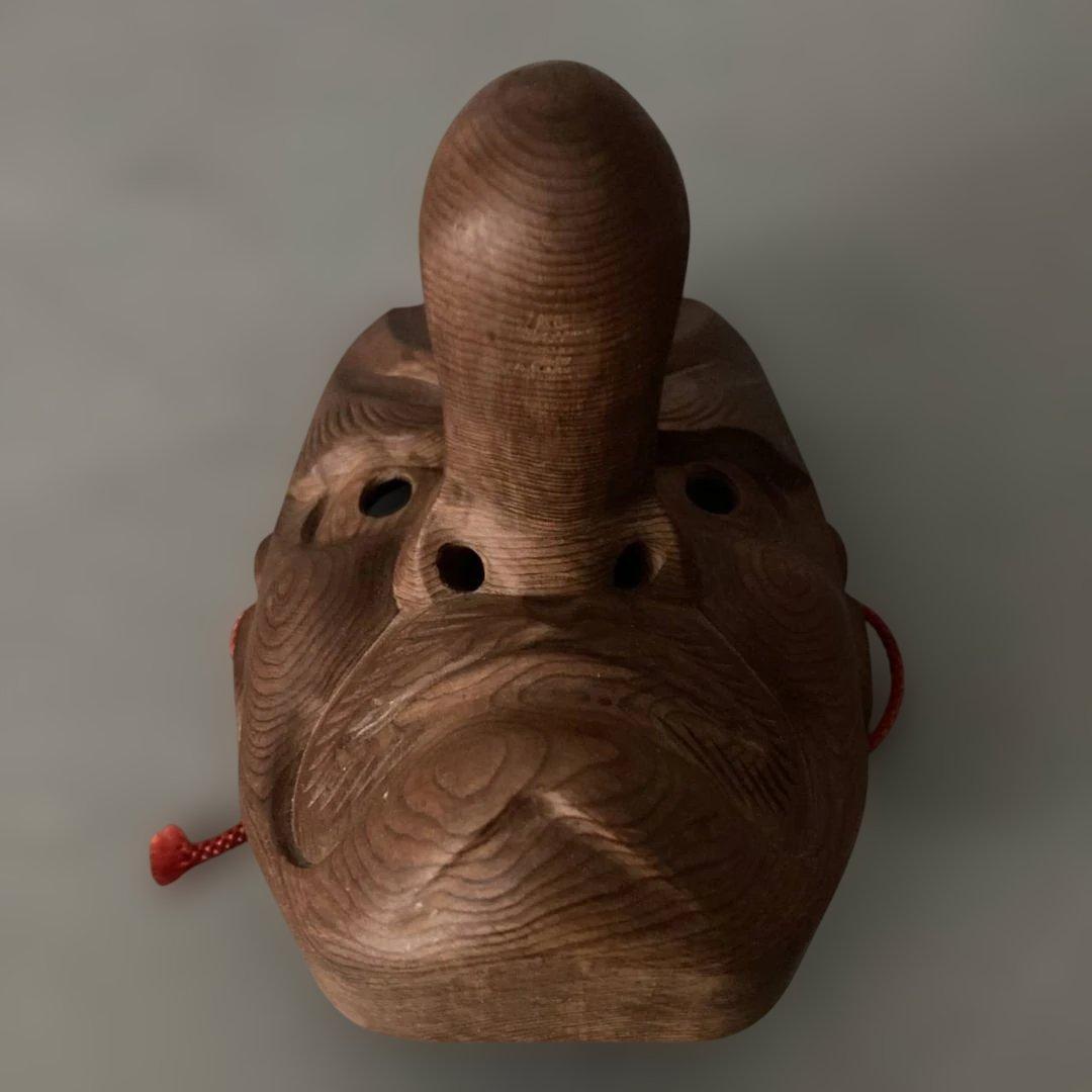 天狗 木彫一刀彫り お面 天然木 壁掛 魔除 開運