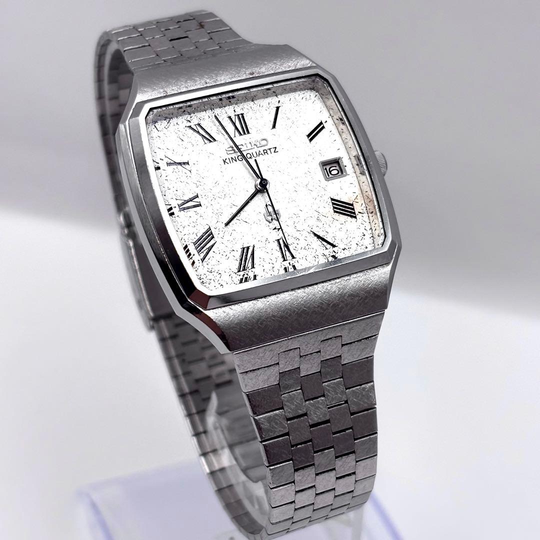 新品電池 稼働品 SEIKO キングクォーツ スクエア デイト メンズ