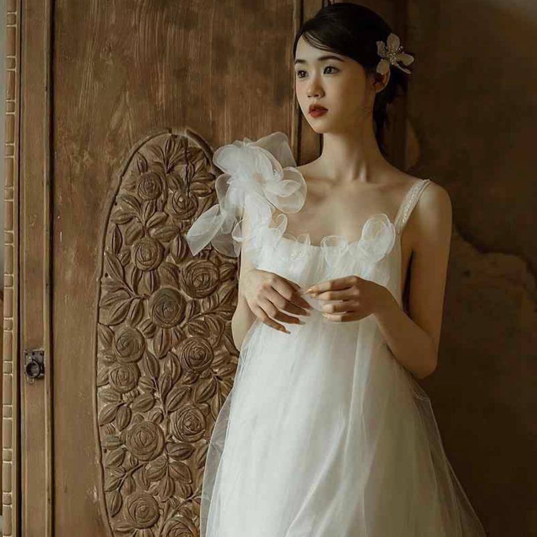 【♩】前撮りドレス フラワーレース ウェディングドレス