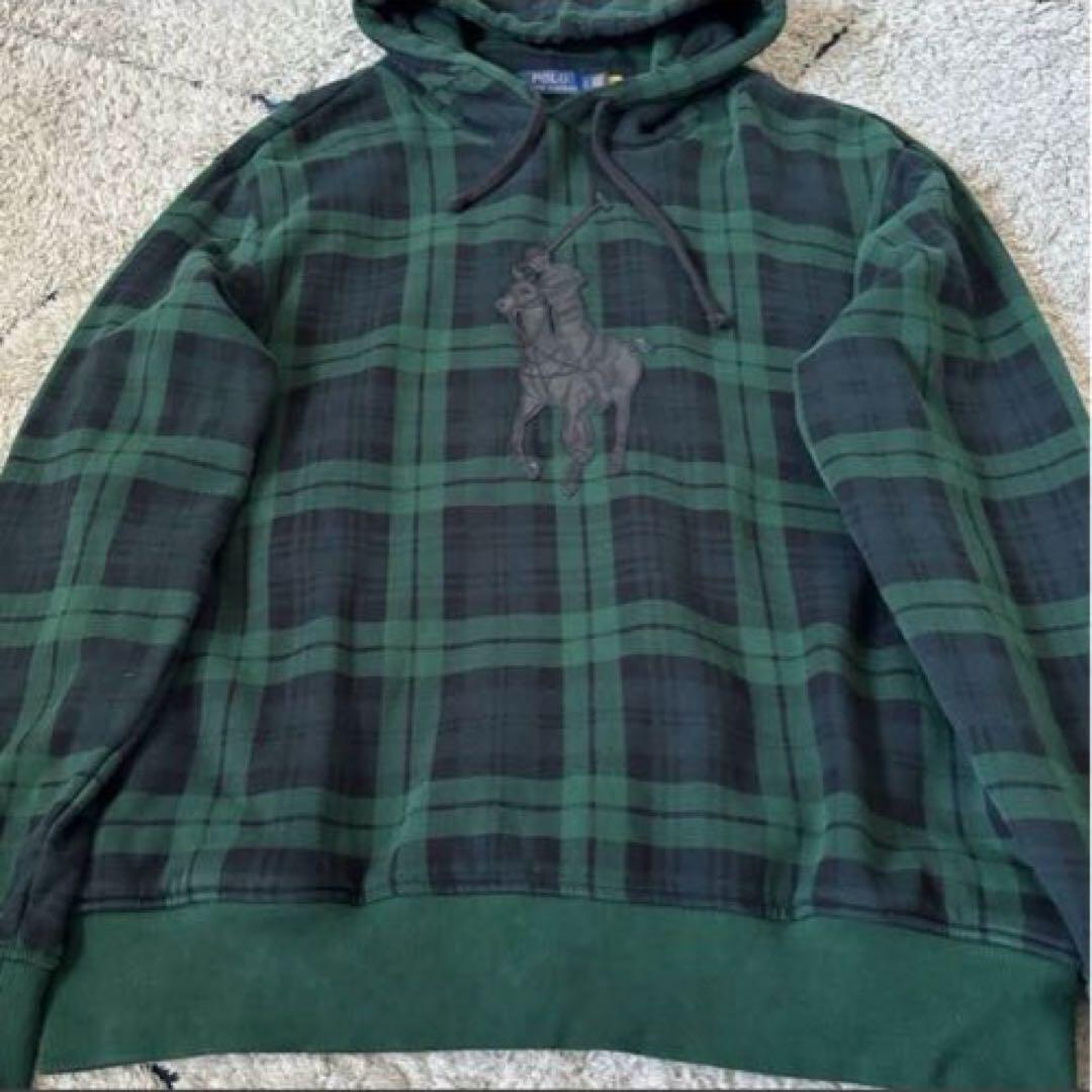 【希少✨】ポロラルフローレン　パーカー　レザーポニー　チェック　プルオーバー　Ｌ