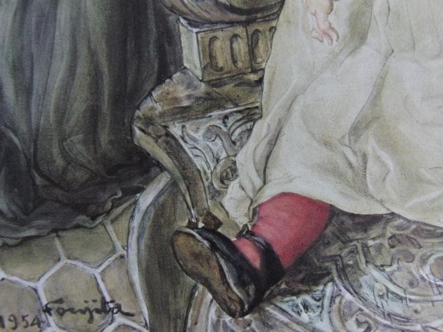 藤田嗣治、【人形と少女 】、希少な限定額装用画集画、新品高級額 額装付