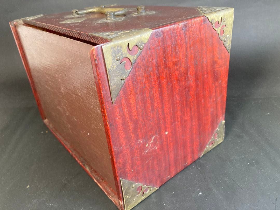 【竹牌】宝飾金具付唐木箱 背竹牌 麻雀牌 骨董品 アンティーク