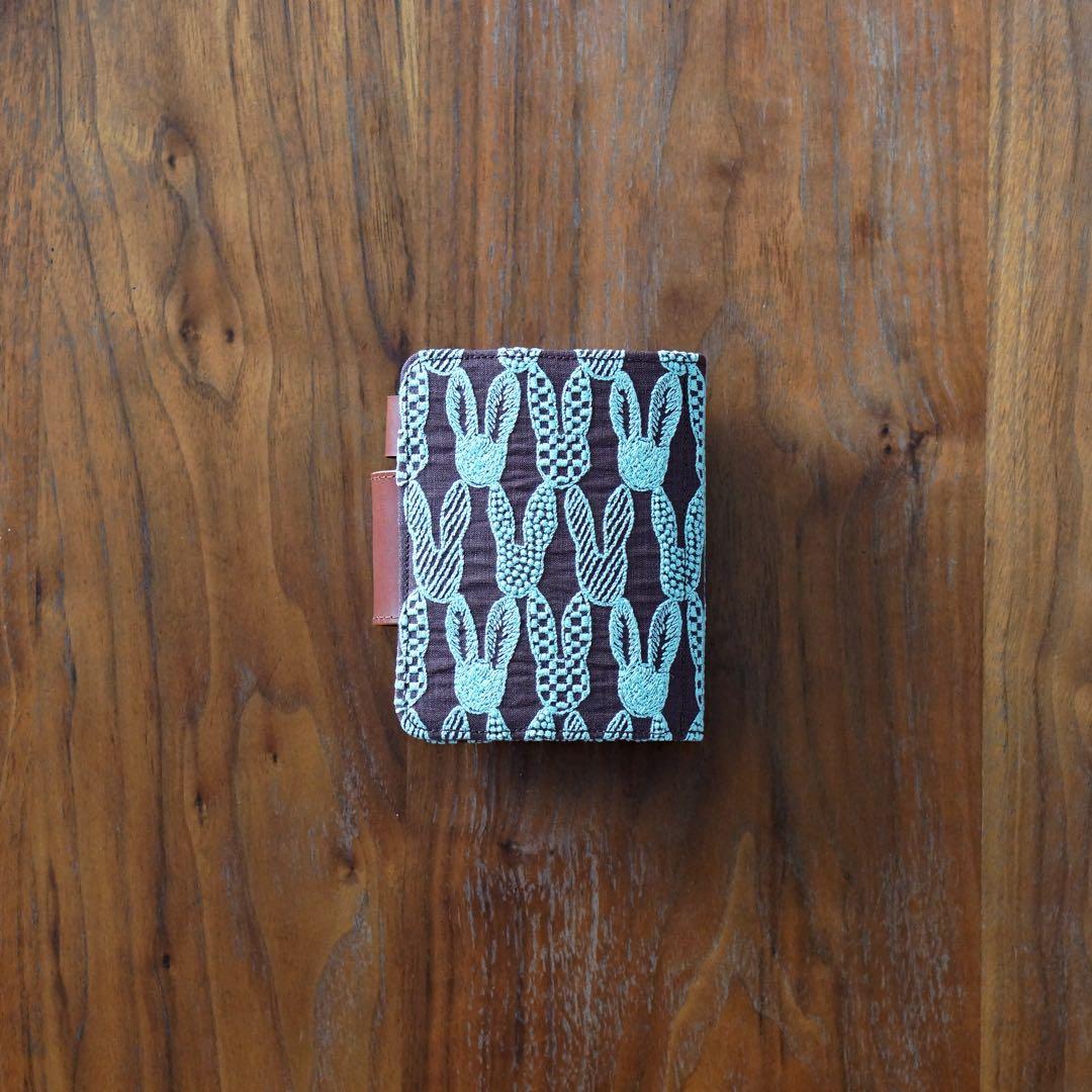 ミナペルホネン　ポンピア　ブラウン×ライトブルー　ミニ5システム手帳