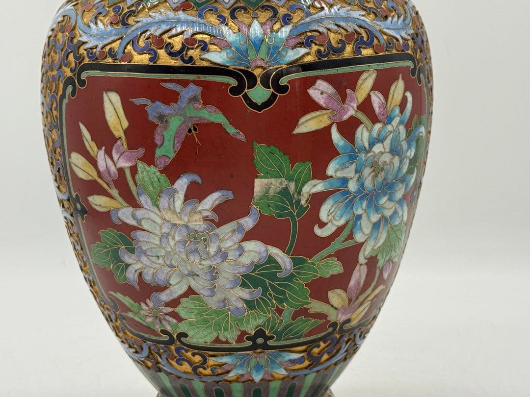 中国　七宝焼　花鳥紋瓶　送料込み260113