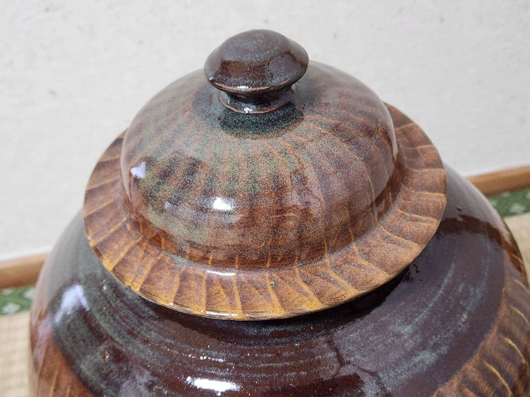 小鹿田焼 飴釉 壺 茶壺