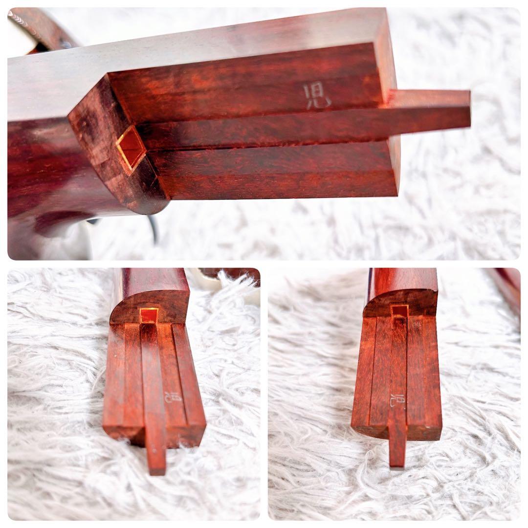 津軽三味線 紅木 太棹 東さわり 本皮 金細 二本溝 綾杉胴