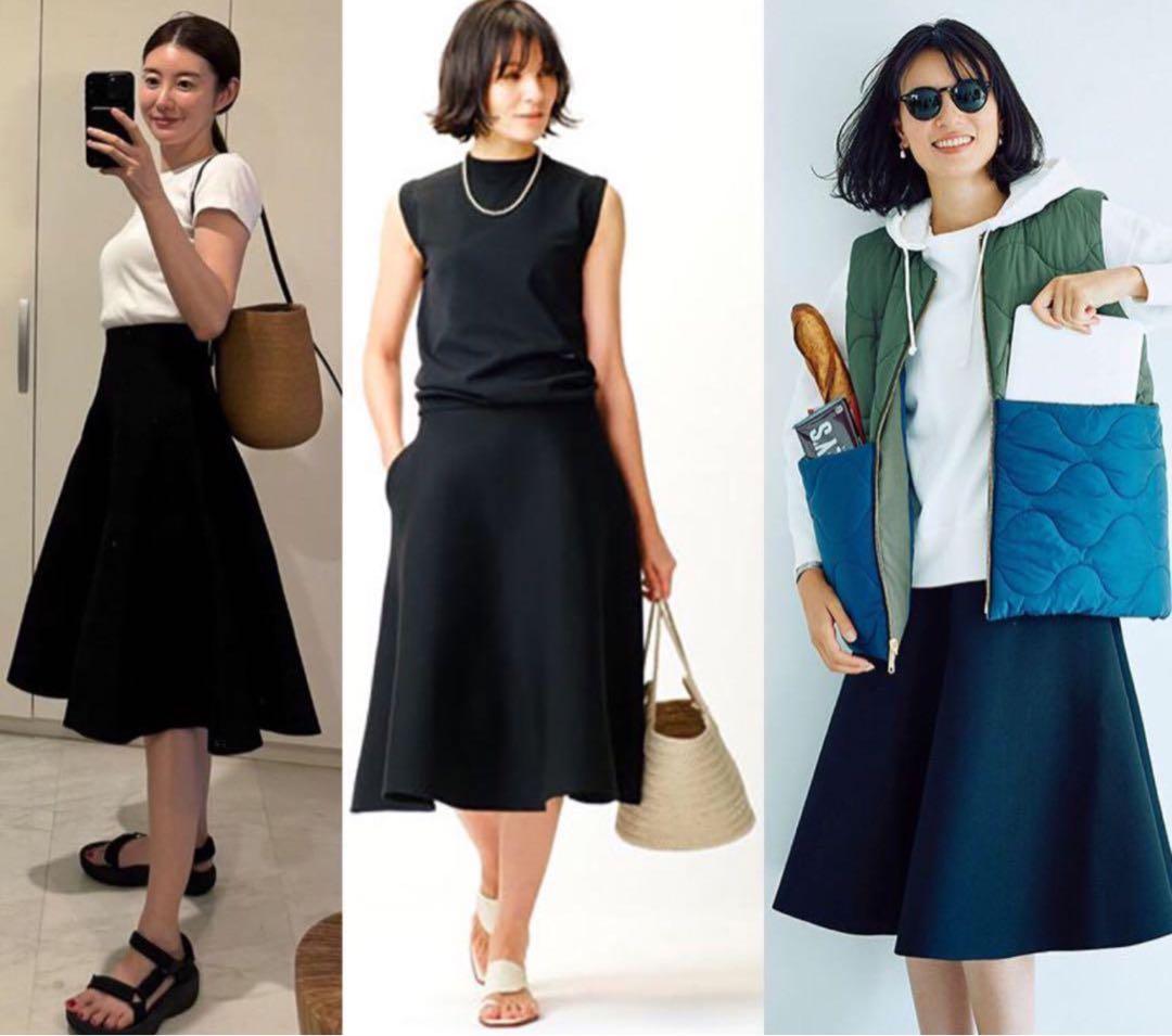 マディソンブルー　ダブルフェイスミモレスカート　黒　サイズ01