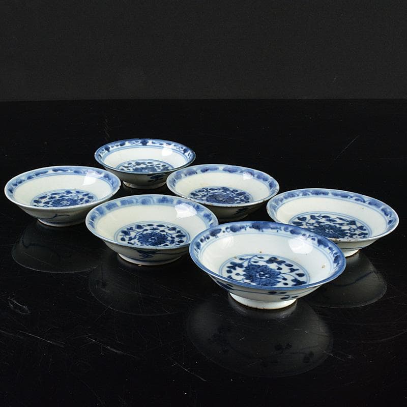 中国 新渡 青花花卉文 銘々皿 小皿 六客 C R6305