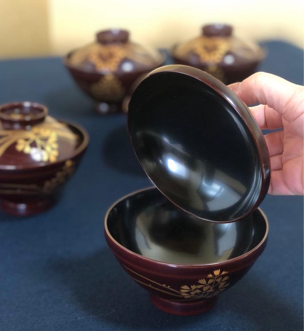 《R》輪島塗 芹蒔絵 吸物椀5客 木製漆器 懐石　250904H2