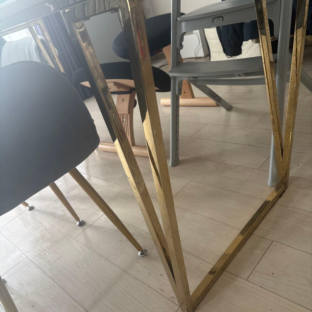 よしひろフランフラン ダイニングテーブル 大理石風ガラス ゴールド脚