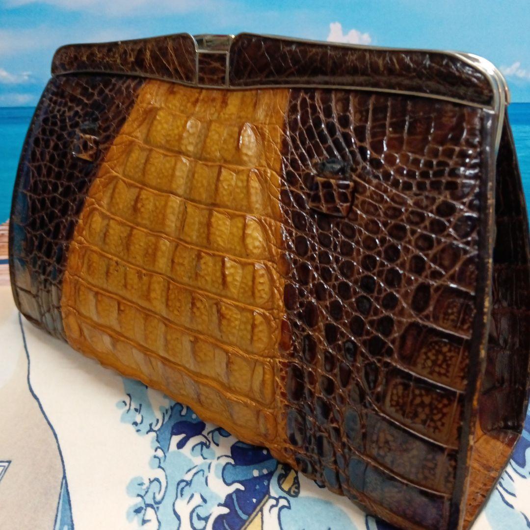 昭和レトロ総クロコダイル製ワニ革横幅28センチ高さ17センチ