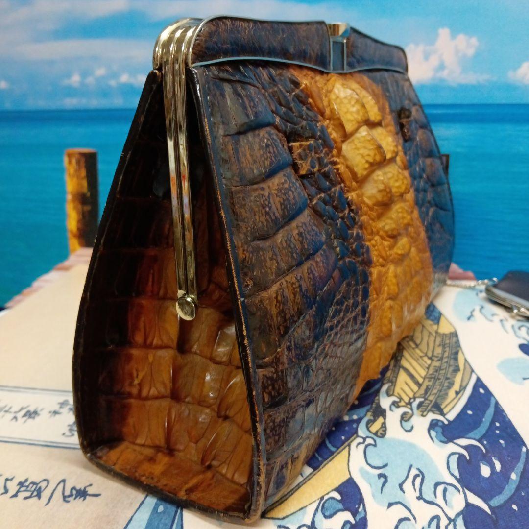 昭和レトロ総クロコダイル製ワニ革横幅28センチ高さ17センチ