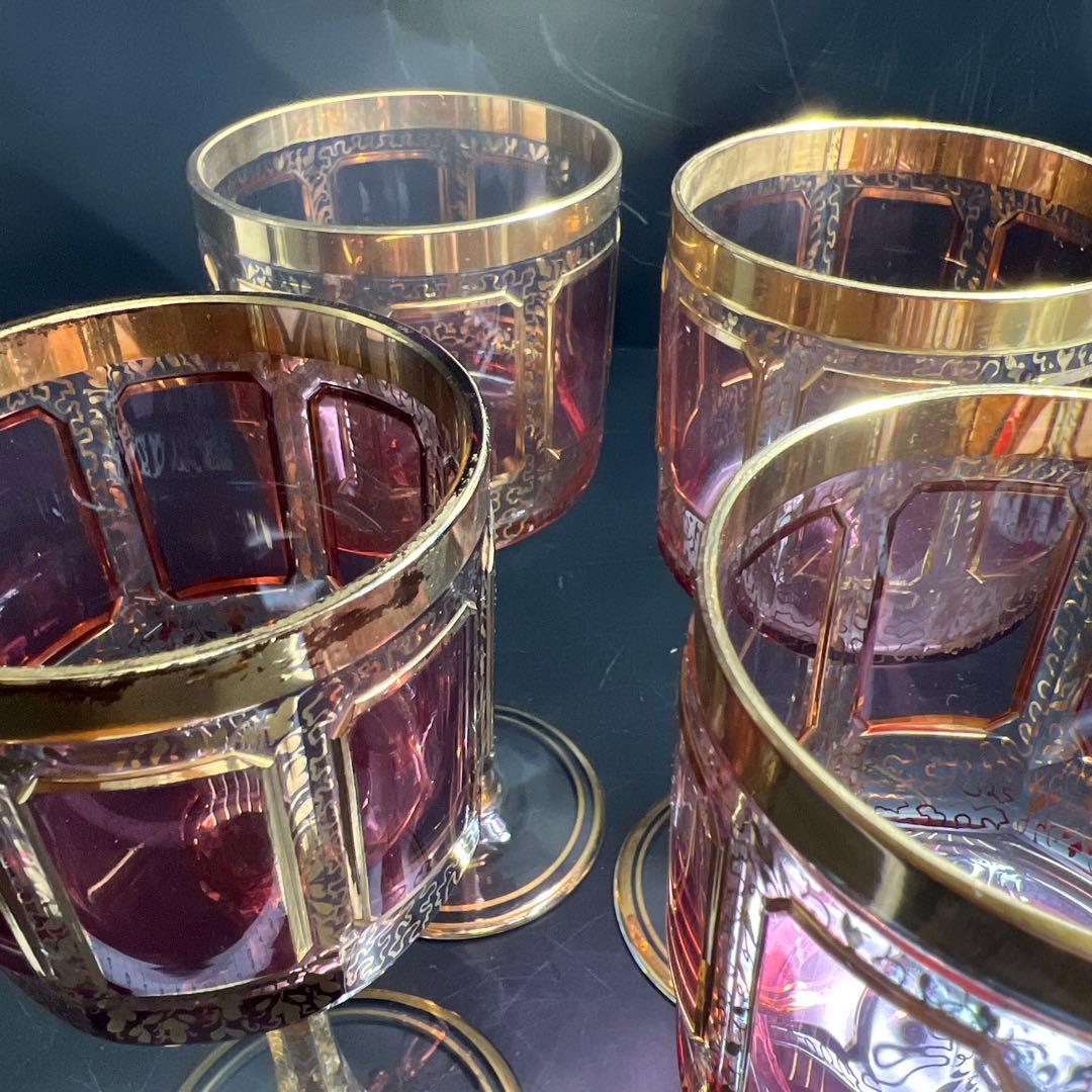 ボヘミア パネルグラス4点 高さ17.6㎝ 東Y7-1020☆1F