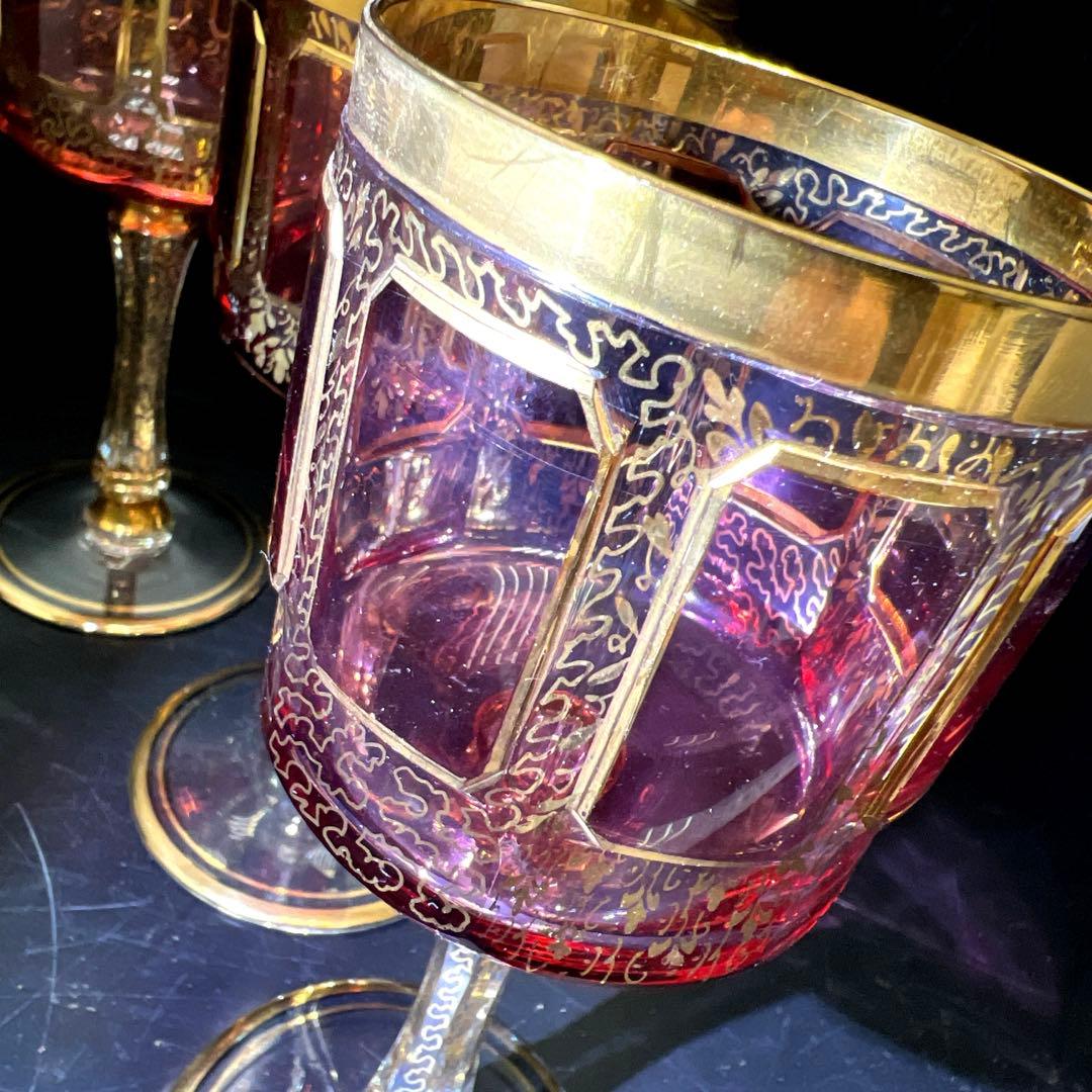 ボヘミア パネルグラス4点 高さ17.6㎝ 東Y7-1020☆1F