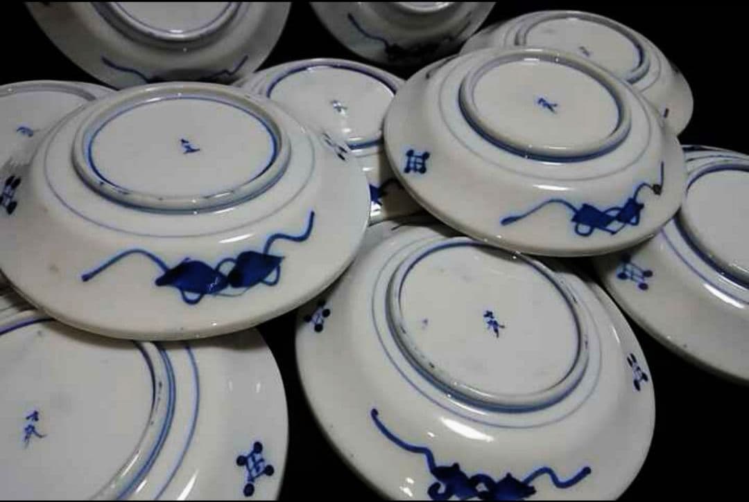 古 九谷 皿 10客揃 金彩 染付