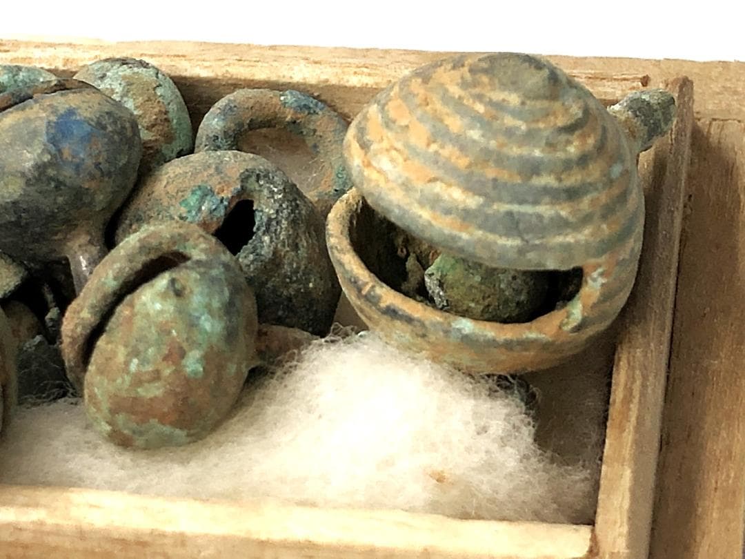 クメール青銅環/鈴 】 12世紀 出土品 多数 蔵出 桐箱入り